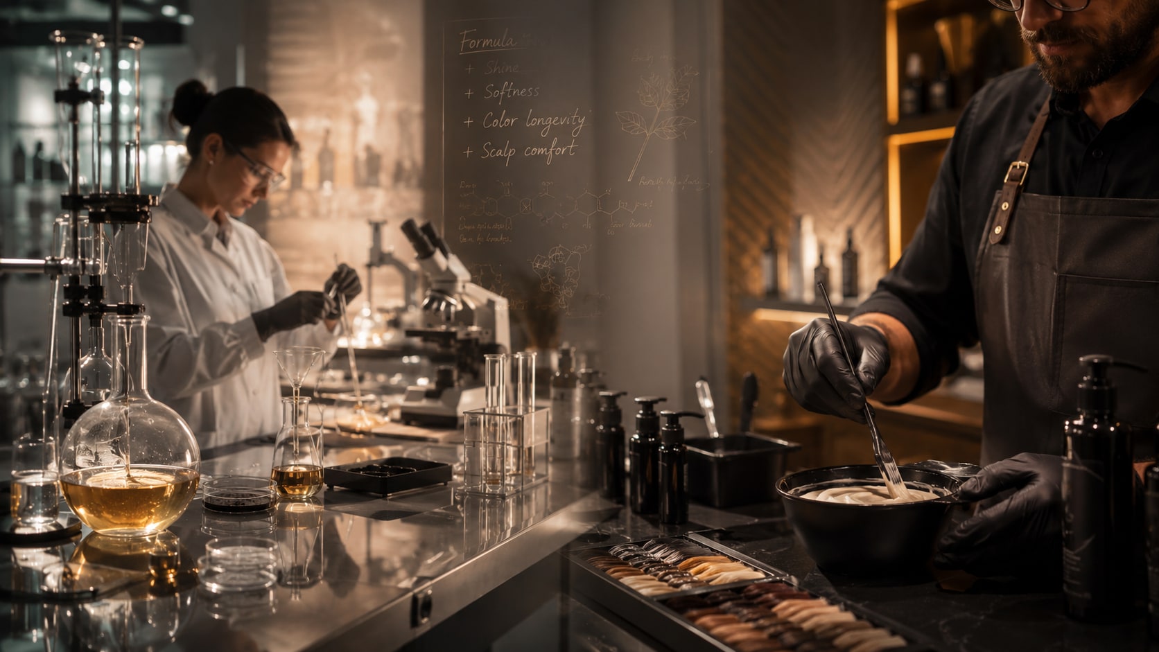 A formulation workspace bringing together cosmetic science and professional hair artistry