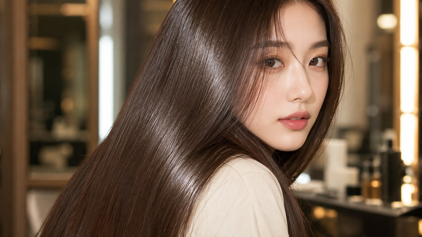 Smooth, glossy hair after professional care