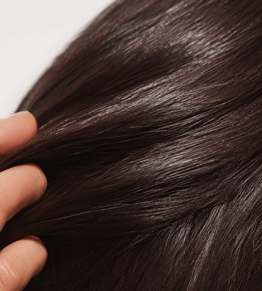 Smooth dark hair after a professional service